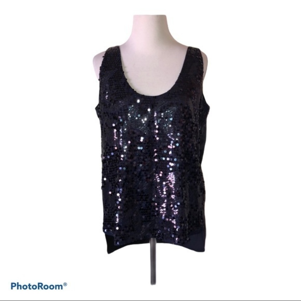 T Tahari women’s small Porschia sequined navy sleeveless blouse